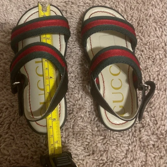 GUCCI kids Green/Red Vintage Web Nylon Open Toe Sandals Size 25/9C - Picture 12 of 12